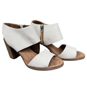 TOMS Majorca Cutout Sandal Size 6.5 Natural Cream Block Heel Ankle Cuff Side Zip